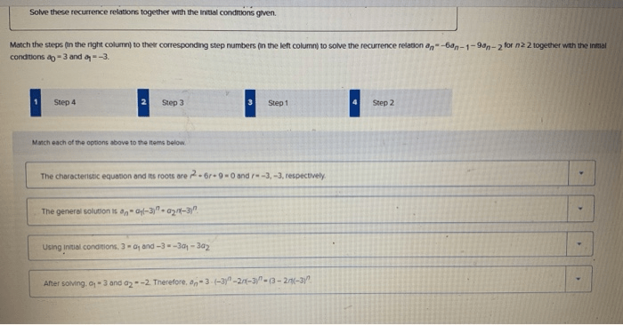 Solve these recurrence relations together with the initial conditions given